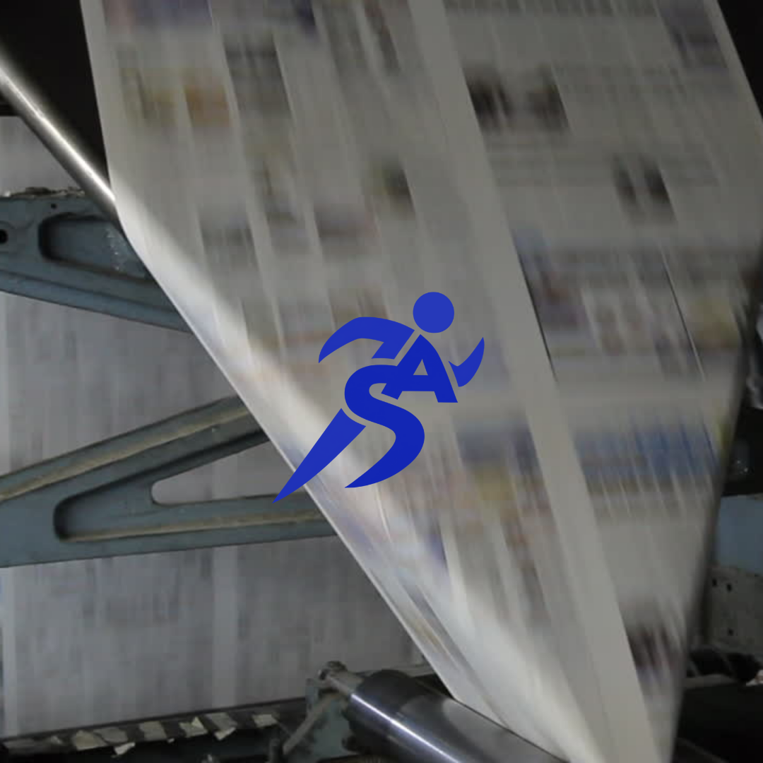 Immagine del logo di Sportante, con effetto carta da giornale in stampa come sfondo